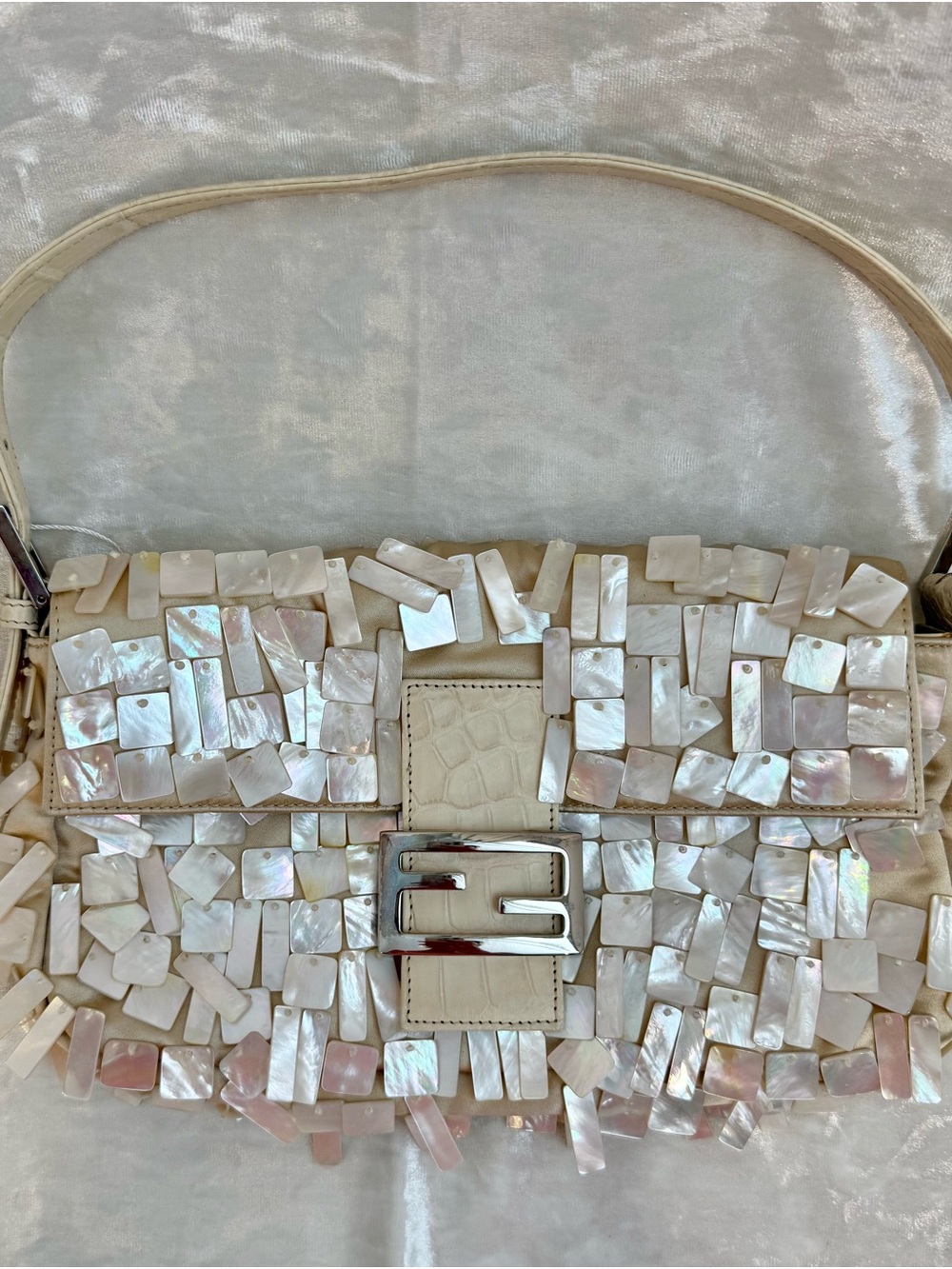 Fendi Baguette Mother-of-Pearl Vintage Glitter Shoulder Bag - Picture 2 of 15